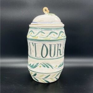 Vintage Bruce Stebner Faience Pottery Flour Crock Jar Canister Folk Art ‘95